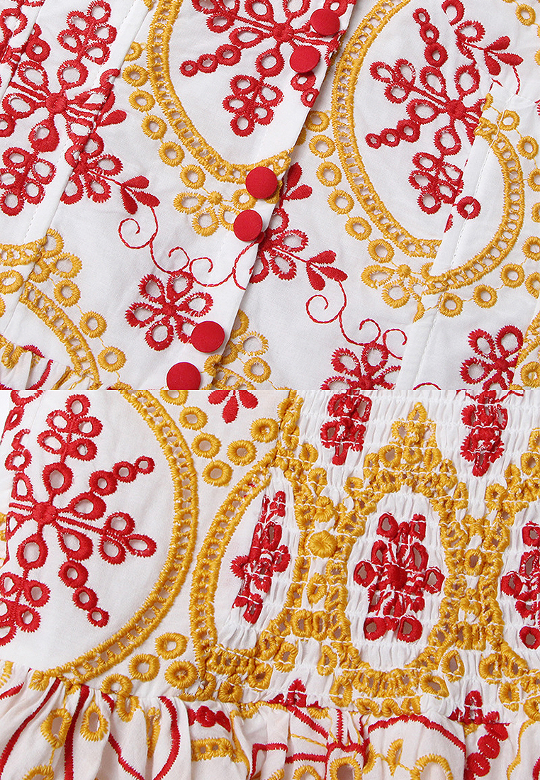 2024 Spring Bohemian Square Neck Waist Wrap Dress CA24032638RD