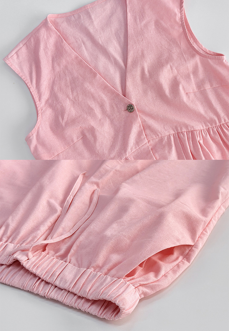 Cotton V-neck sleeveless top and pink pants set CA25042238PI