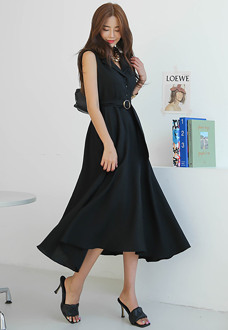 New Lapel Waist-Cinching Dress CA25091538BK