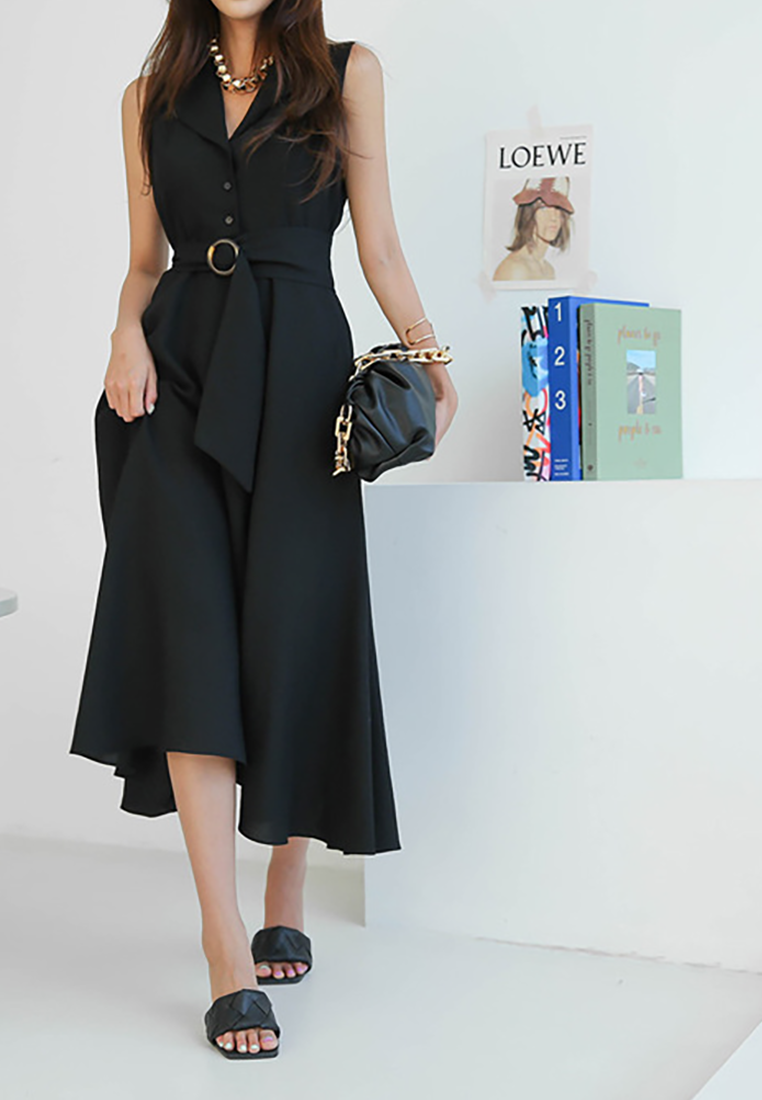 New Lapel Waist-Cinching Dress CA25091538BK