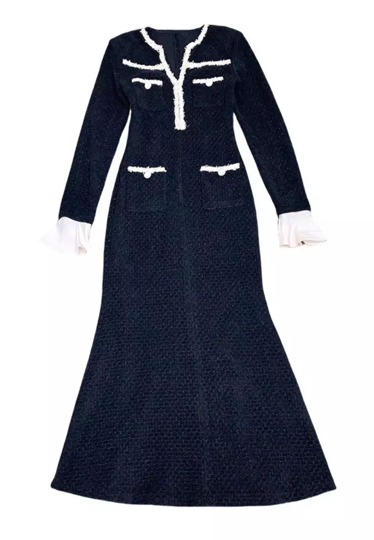 New elegant fishtail v-neck long-sleeved dress K103106