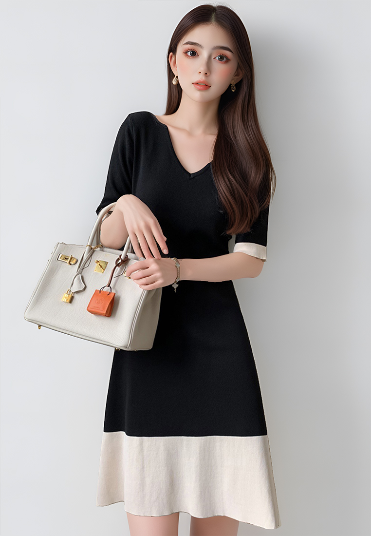 Modern stitching simple temperament dress CA25060339BK