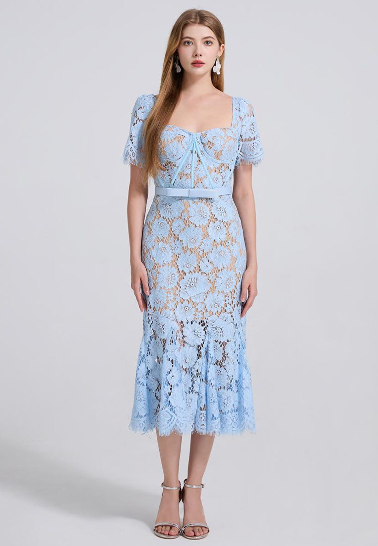 French high-end sexy square neck lace dress CA25070939BL