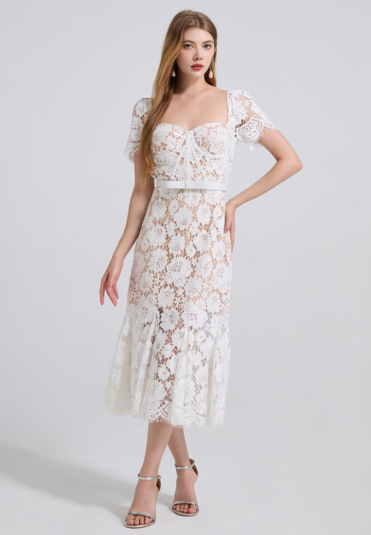 French high-end sexy square neck lace dress CA25070939BL