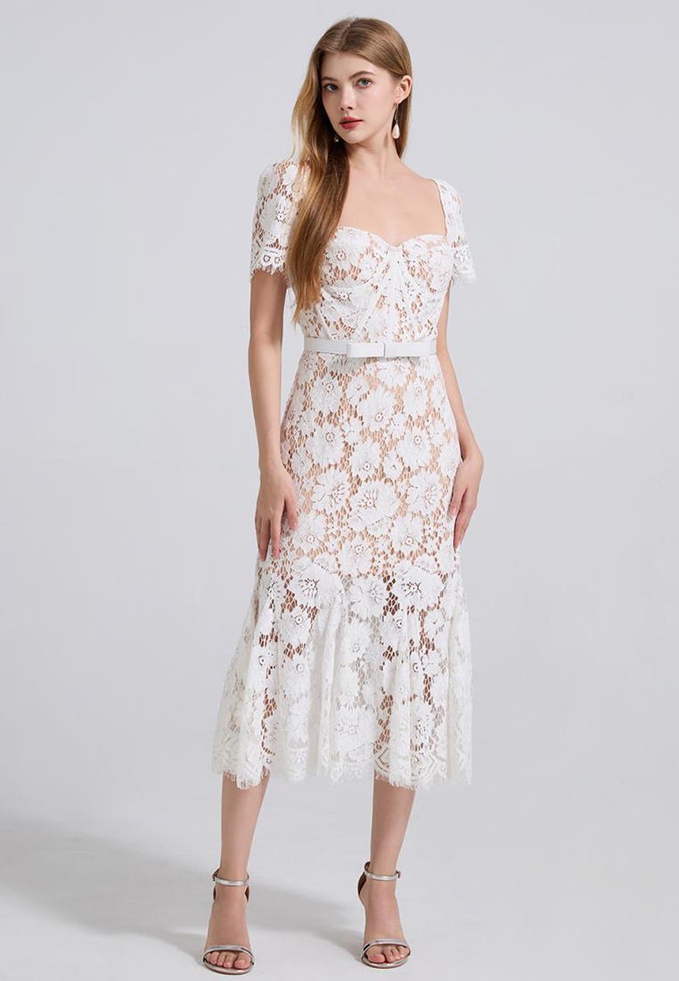 French high-end sexy square neck lace dress CA25070939BL