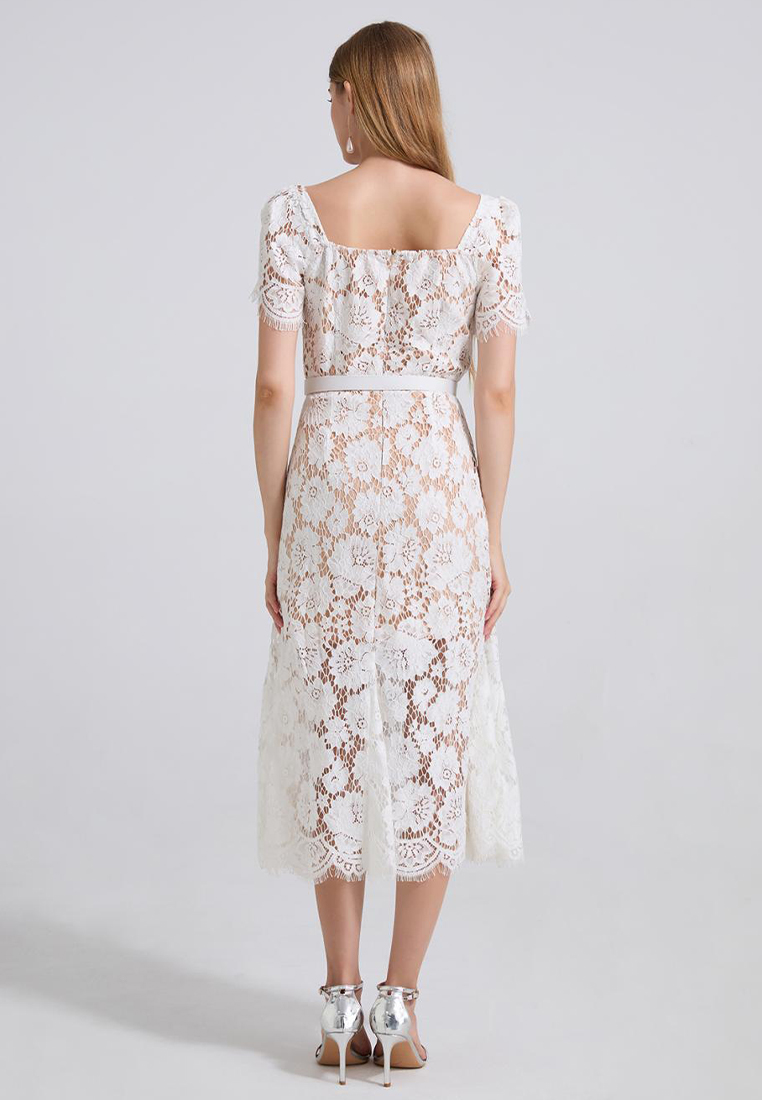 French high-end sexy square neck lace dress CA25070939BL