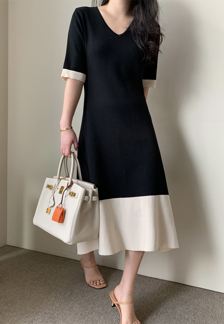 Modern stitching simple temperament dress CA25060339BK