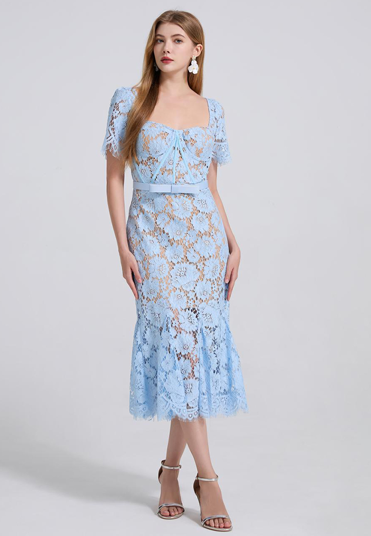 French high-end sexy square neck lace dress CA25070939BL