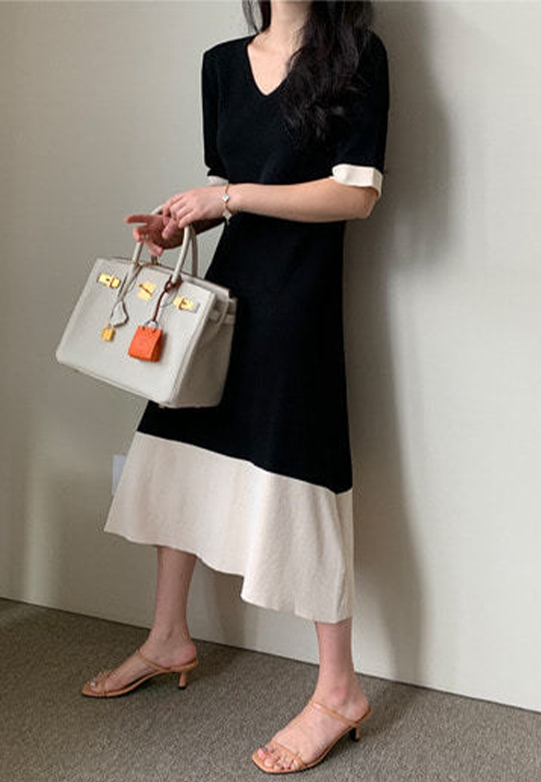 Modern stitching simple temperament dress CA25060339BK