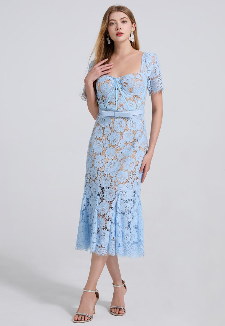 French high-end sexy square neck lace dress CA25070939BL