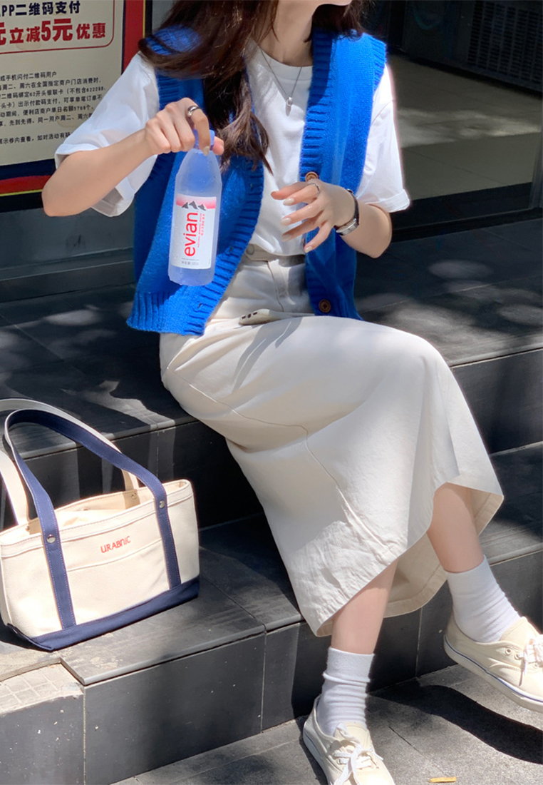 New high waist slimming mid-length straight skirt CA25042939LGBL