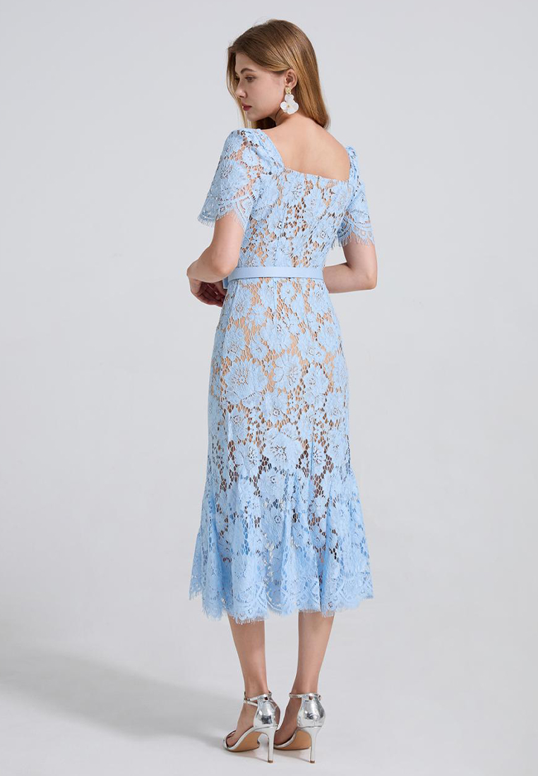 French high-end sexy square neck lace dress CA25070939BL