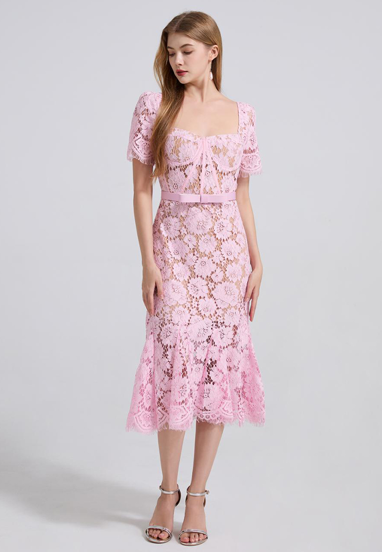 French high-end sexy square neck lace dress CA25070939BL