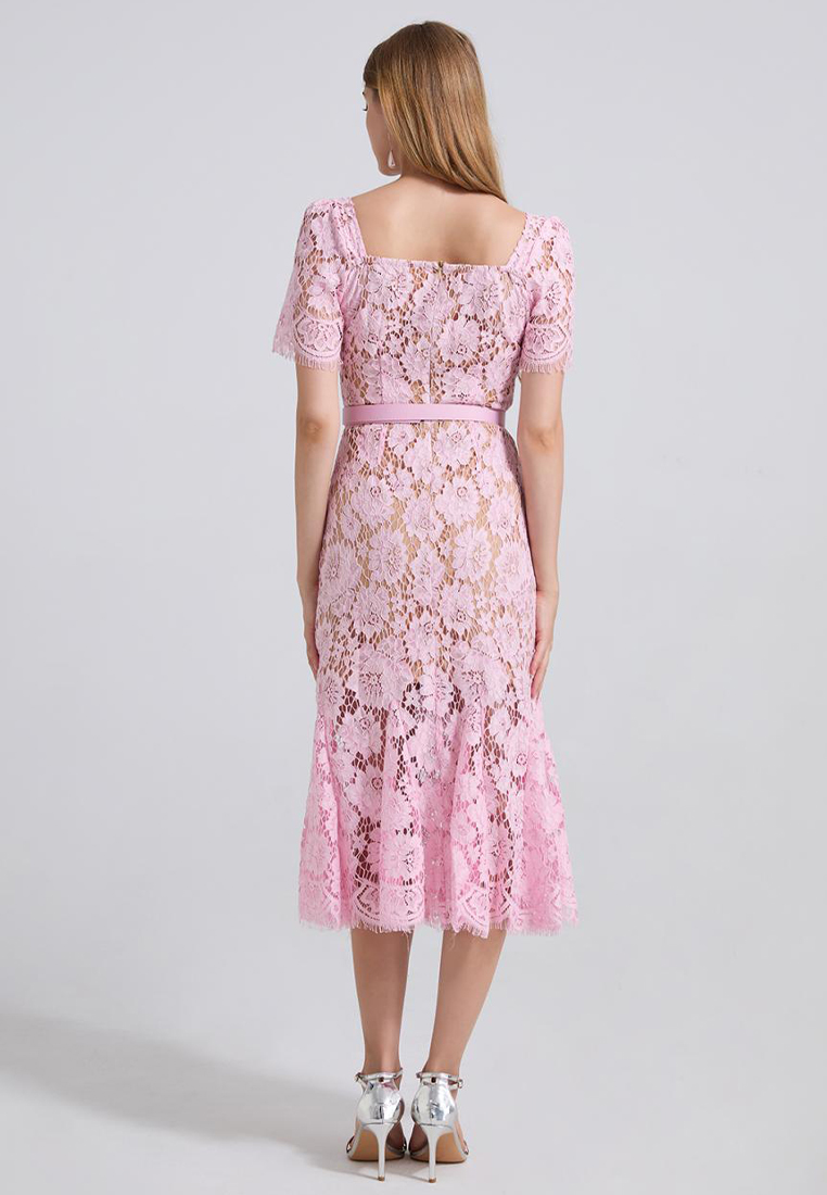 French high-end sexy square neck lace dress CA25070939BL