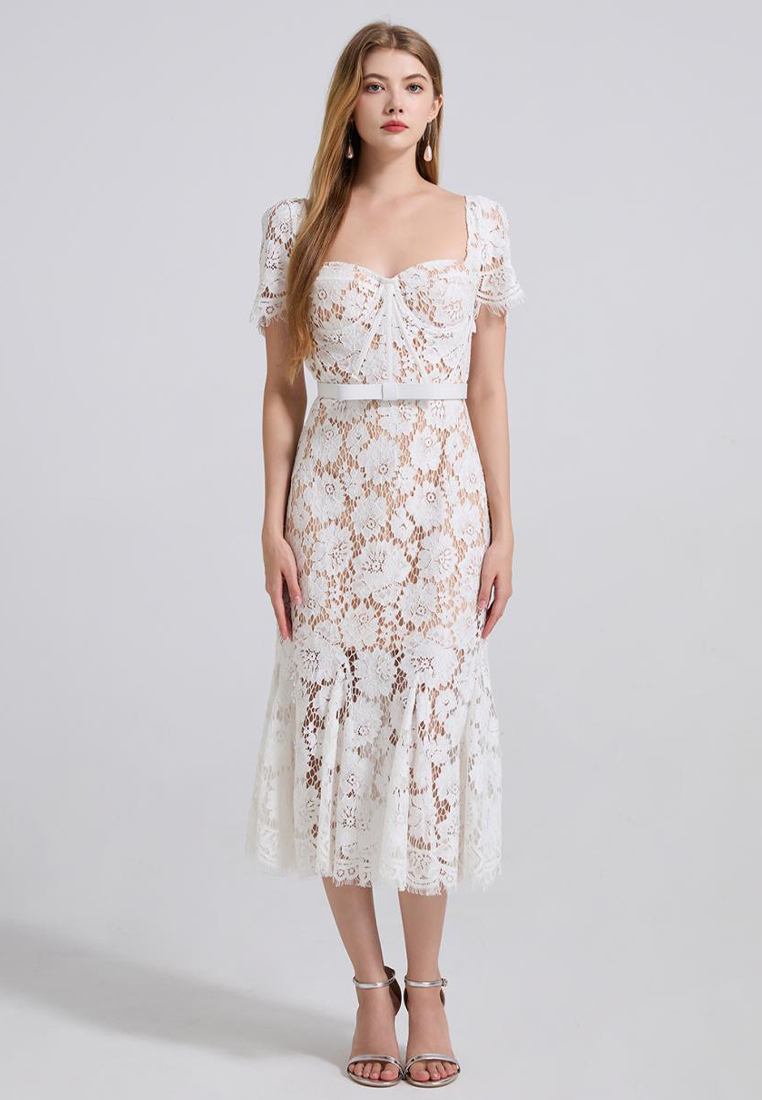 French high-end sexy square neck lace dress CA25070939BL