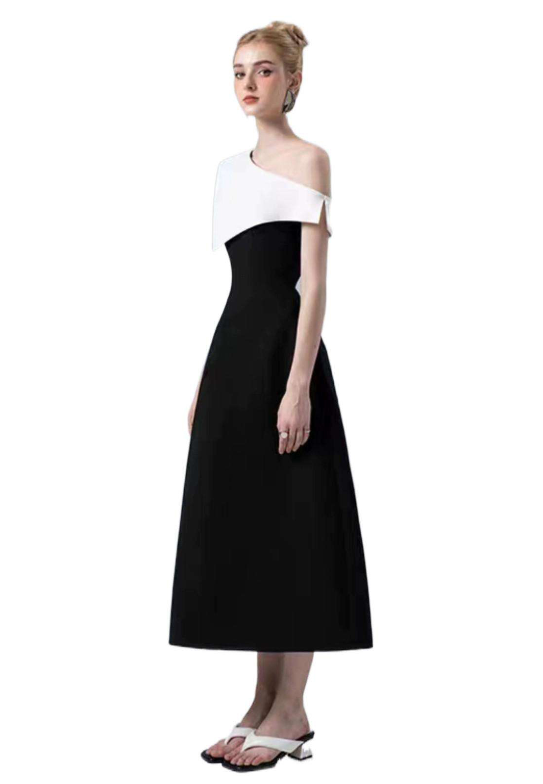 Vietnam Designer Autumn and Winter New Elegant Oblique Shoulder Sexy Knitted Bottoming Dress Chic New-sunnydaysweety