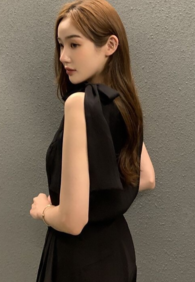 New summer French bow tie sleeveless shirt CA25052001W