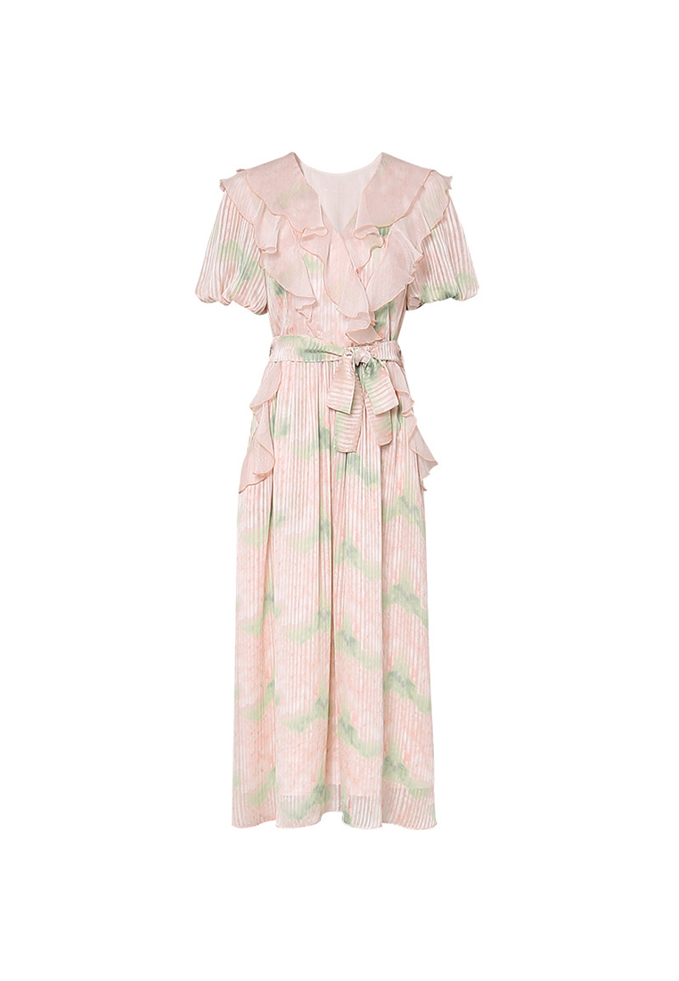 2024 New Retro Pink Lantern Sleeve Printed Dress CA24090345MT