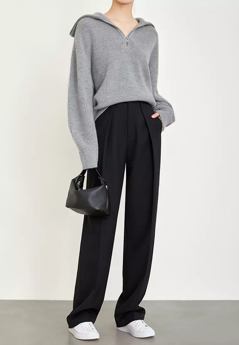 Grey casual straight leg pants CA24092304BK