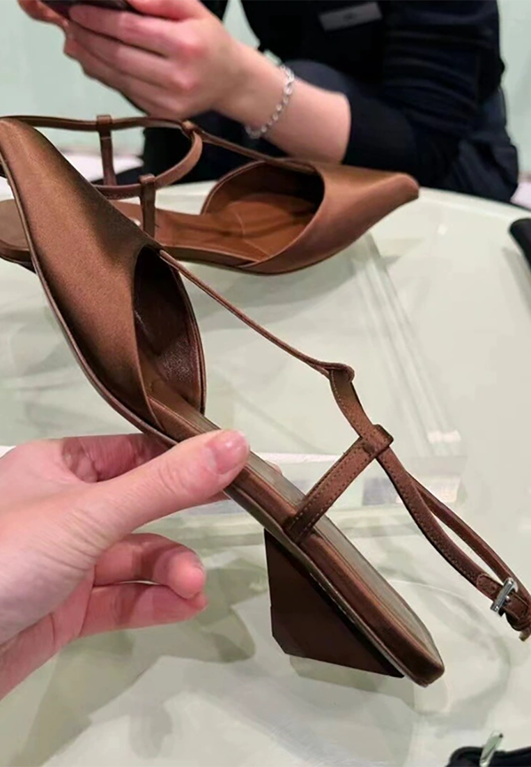 French new satin mid-heel pointed shoes CA25021345BK