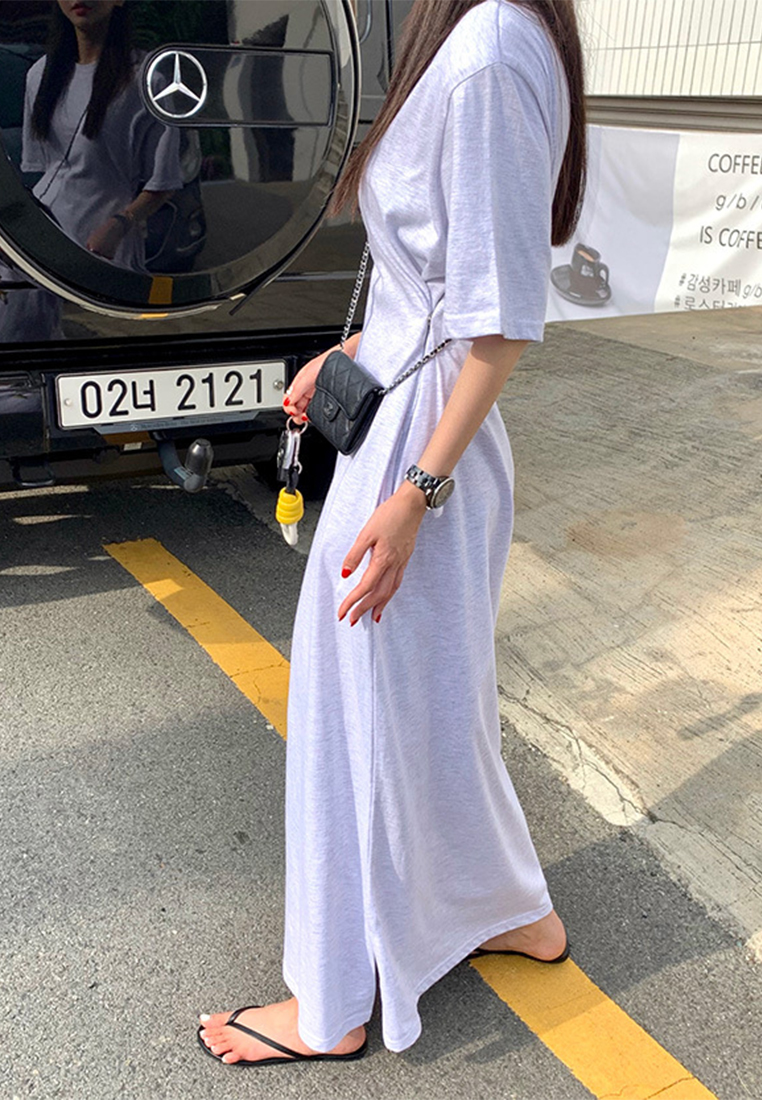 New casual round neck solid color short sleeved dress CA25032743PI