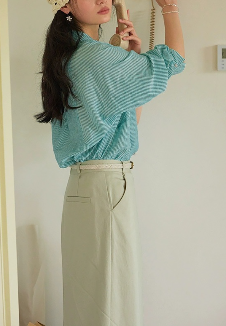 French striped thin slim loose top CA25091923BL