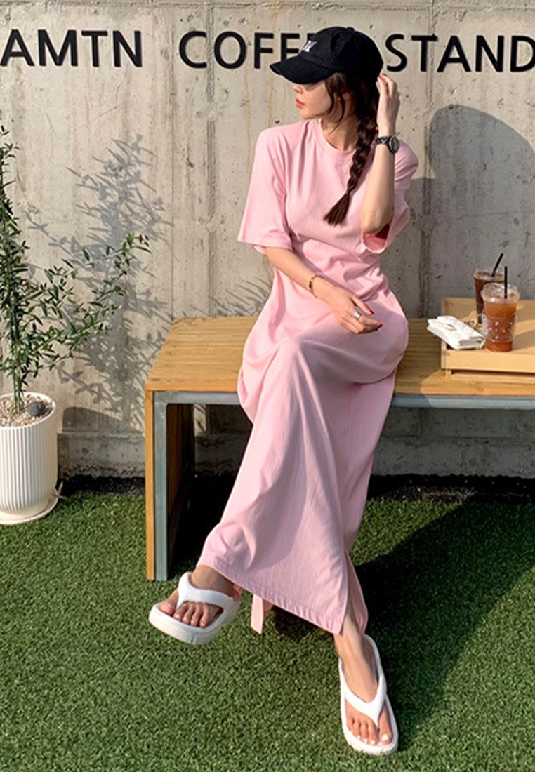 New casual round neck solid color short sleeved dress CA25032743PI