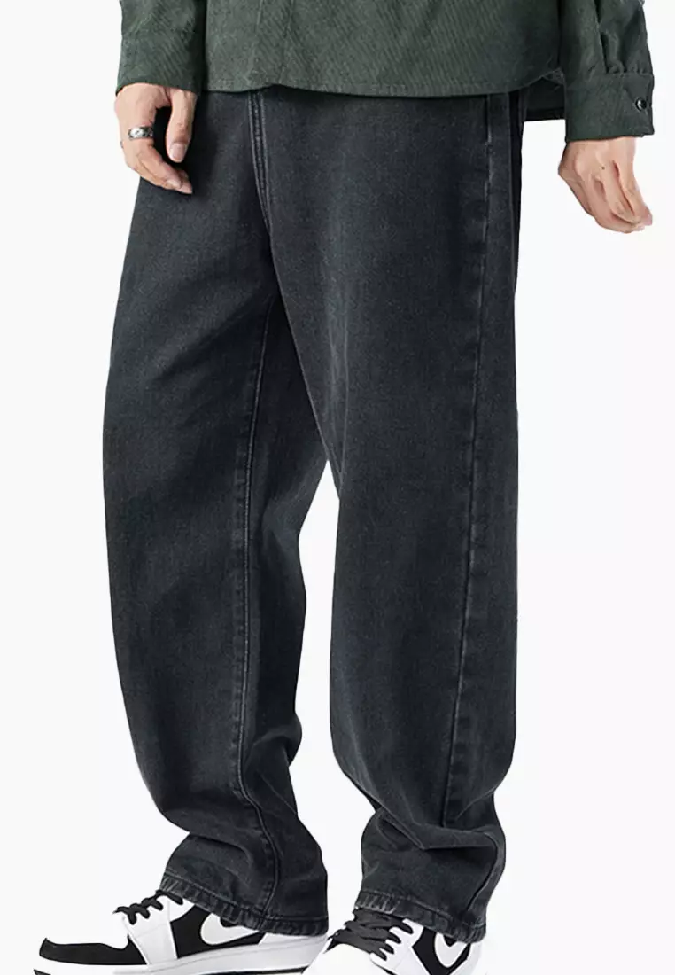 Simple Straight Washed Denim Long Pants A22050331BK