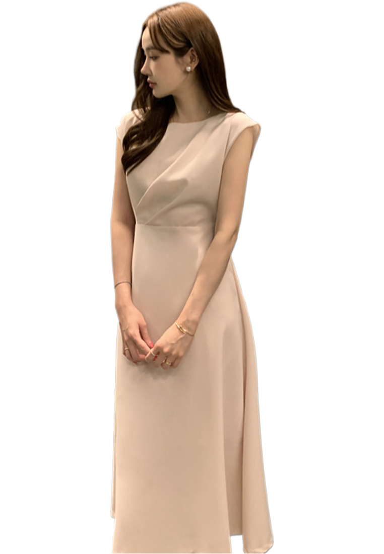 Korean elegant lace up waist cinching dress CA25032731BK