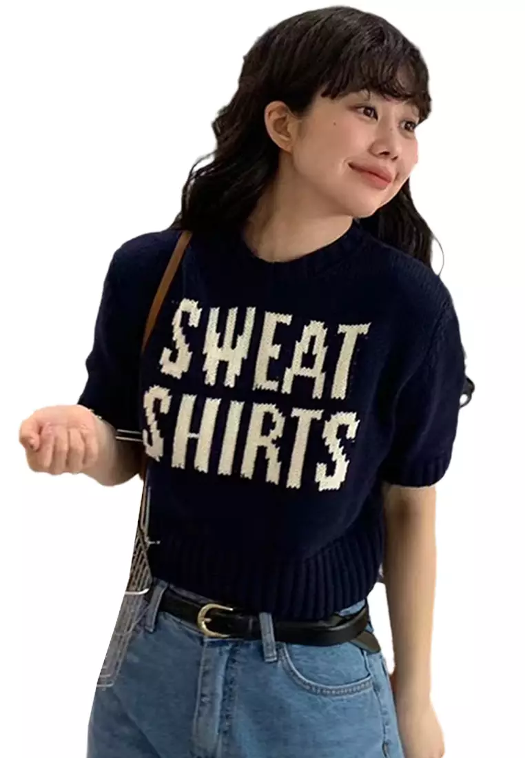 Korean high waisted short sleeved letter knit sweater CA24092712BE