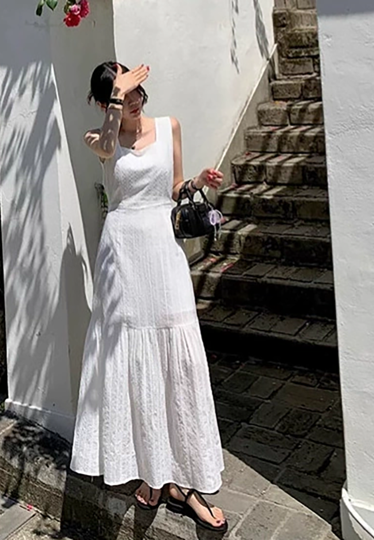 2025 Summer Crochet Back Zipper Ruffle Sleeveless Dress CA25021331W