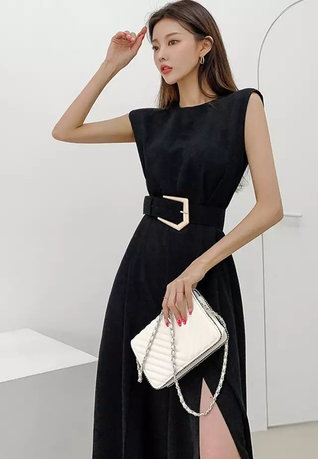Sleeveless with Hight Slit Hem Maxi jumpsuit A21031907BW