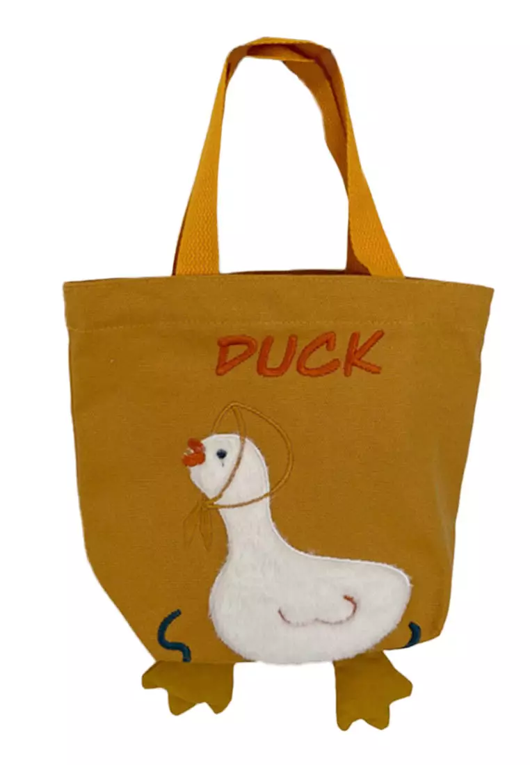 Embroidered Duckling Canvas Handbag A092504YE-sunnydaysweety
