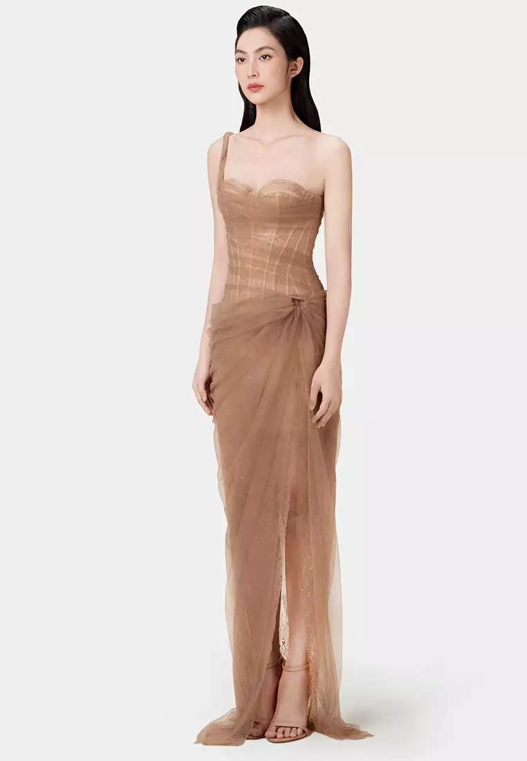 Sexy lace solid color single shoulder dress CA24102507BW