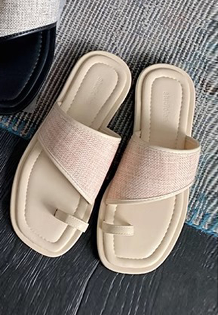 Summer square-toed straw beach flat slippers CA225042227BW