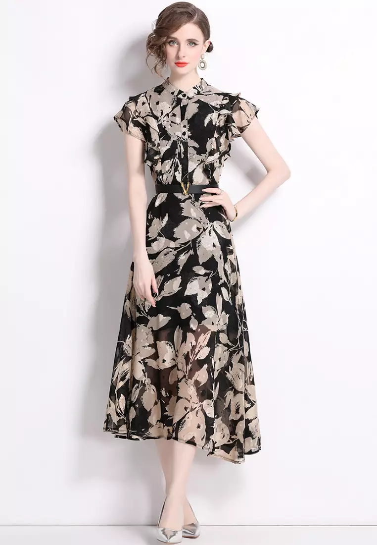 Slim fit printed lace up dress CA24092319YE