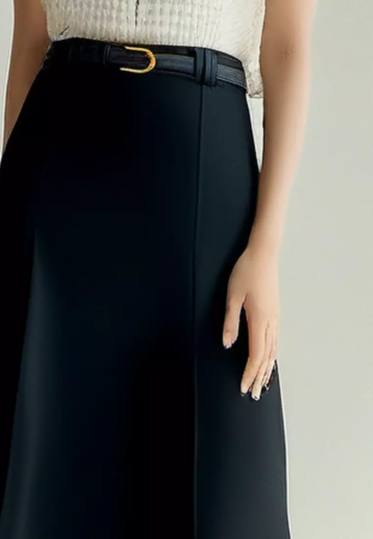 Temperament new high waist slit pleated skirt belt suit skirt K1021011BK