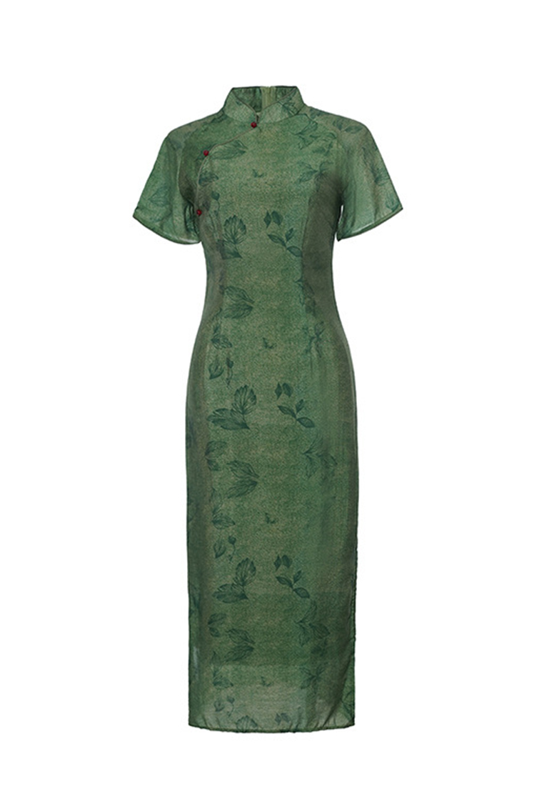 Green cheongsam improved slit temperament dress CA011004