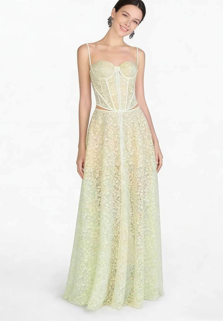 Elegant Lace Corset Maxi Dress Cutout Waist Formal Evening Gown K26040904