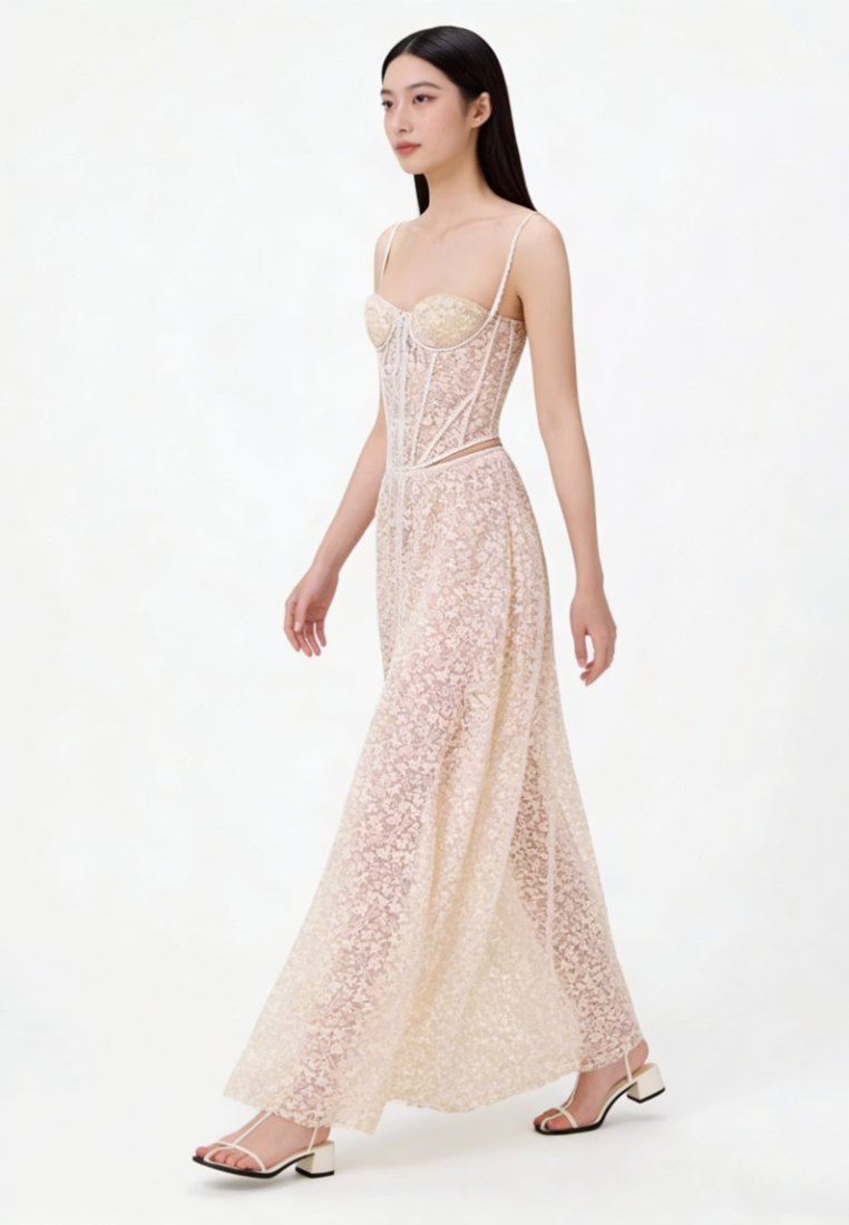 Elegant Lace Corset Maxi Dress Cutout Waist Formal Evening Gown K26040904