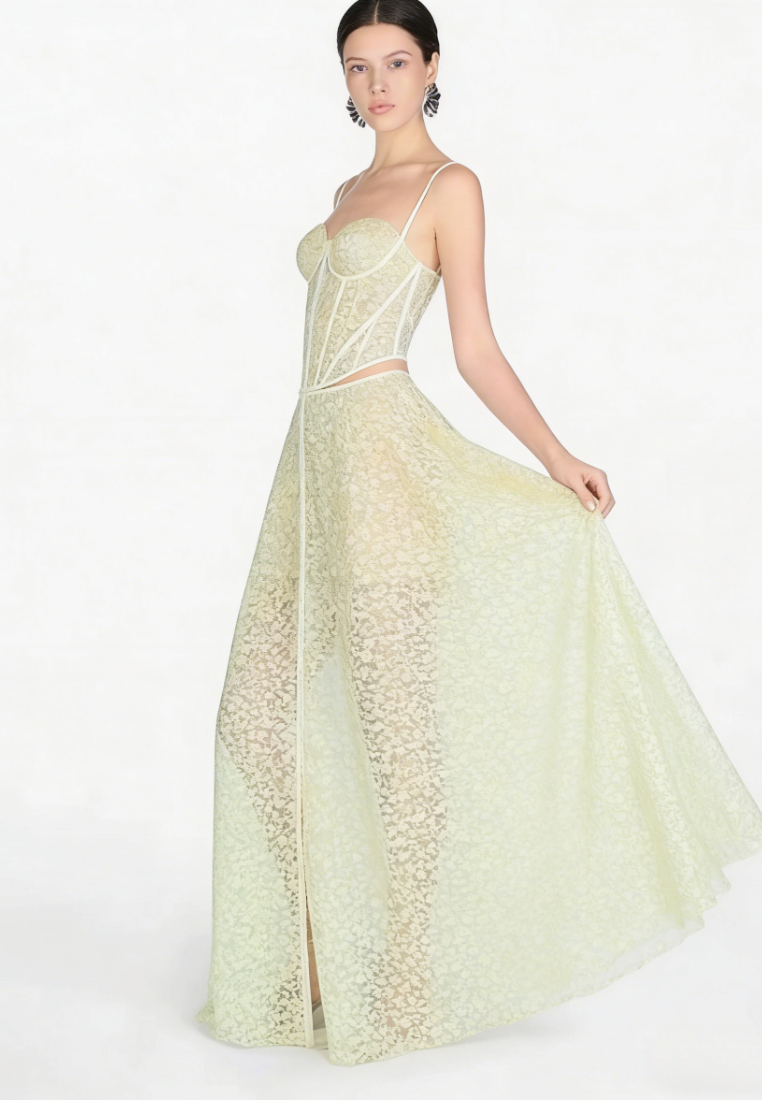 Elegant Lace Corset Maxi Dress Cutout Waist Formal Evening Gown K26040904