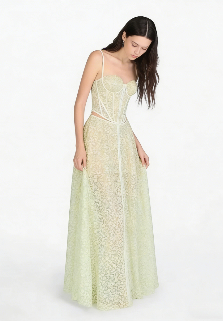 Elegant Lace Corset Maxi Dress Cutout Waist Formal Evening Gown K26040904