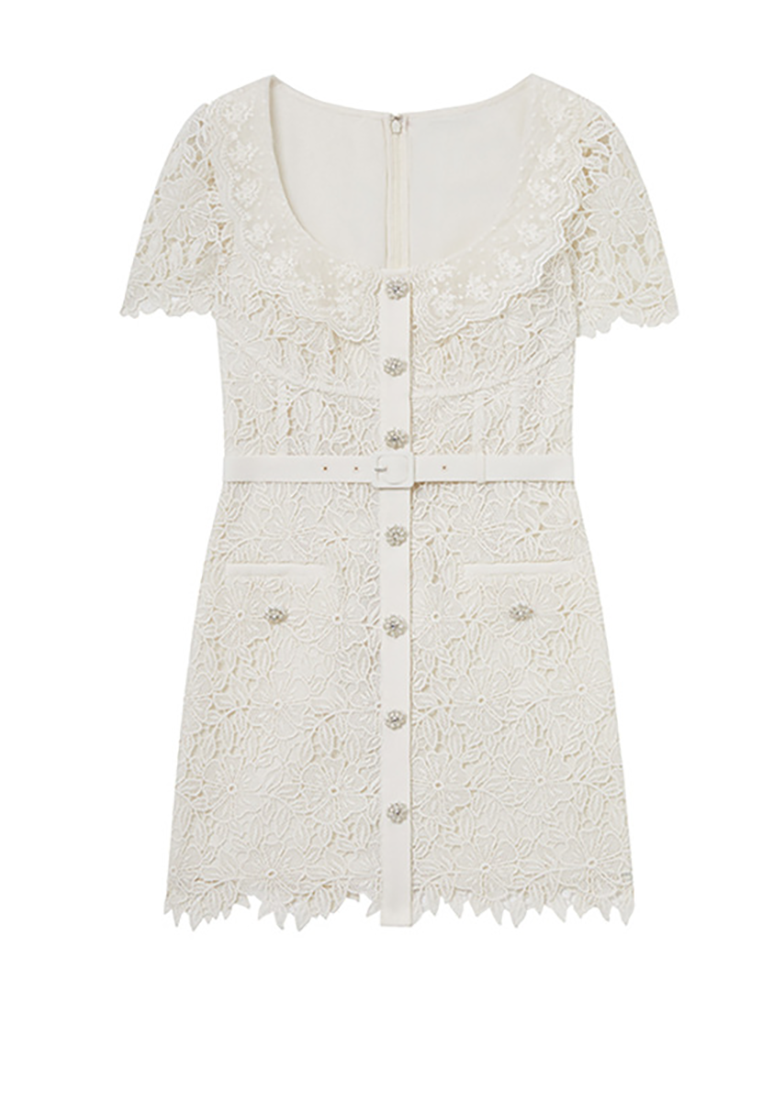 Early Fall Lace Slim-Fit Square Neck Dress with a Waist Fit CA25101604BE