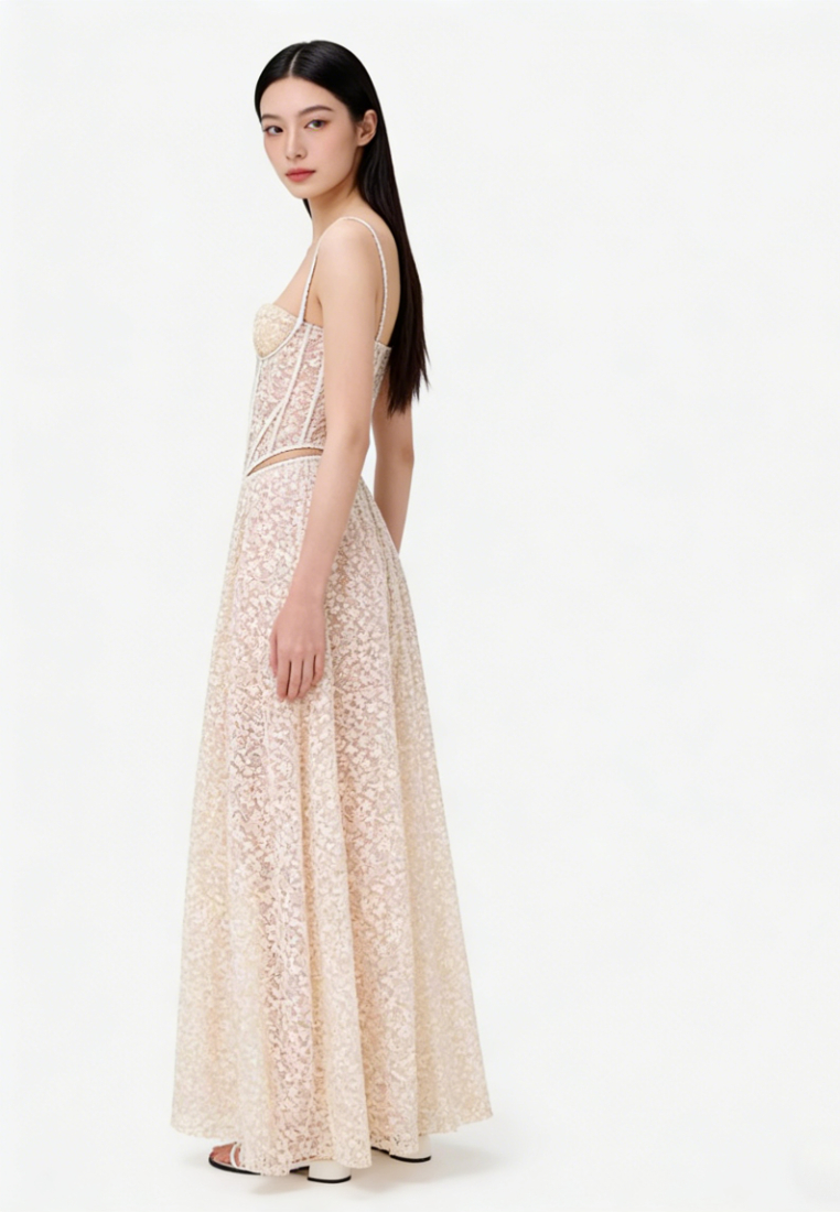 Elegant Lace Corset Maxi Dress Cutout Waist Formal Evening Gown K26040904