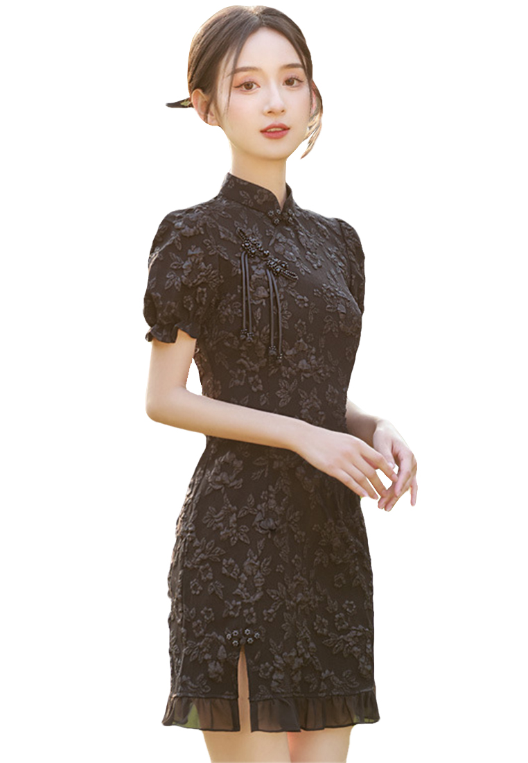 New black fishtail short fashion cheongsam dress CA122704