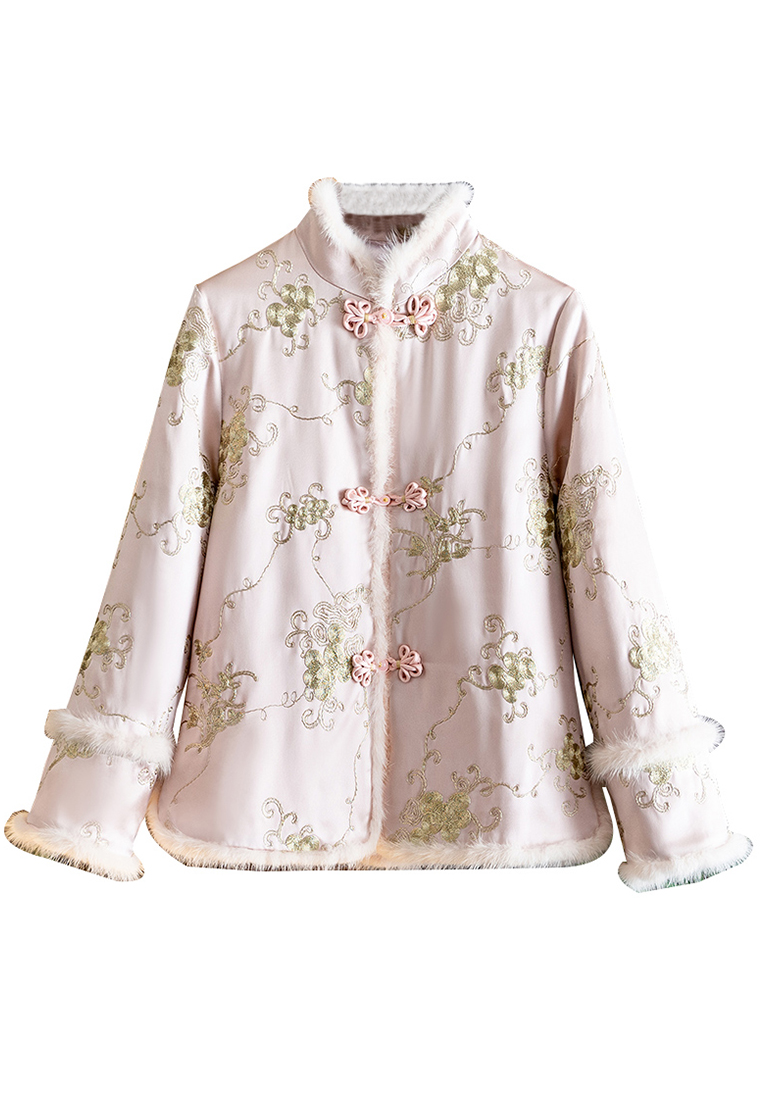 Luxury New Embroidered mink fur Chinese knot buckle Retro cotton jacket CA010604PI