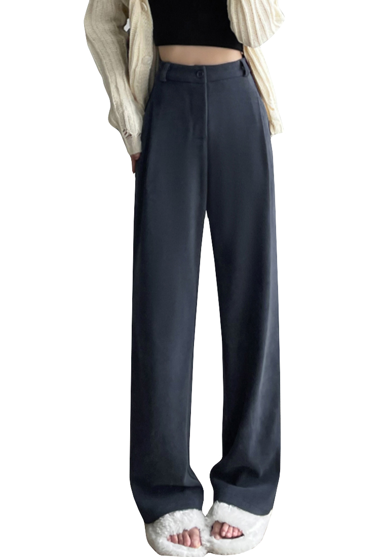 Chenille corduroy solid color high waist drape casual pants A110604BL