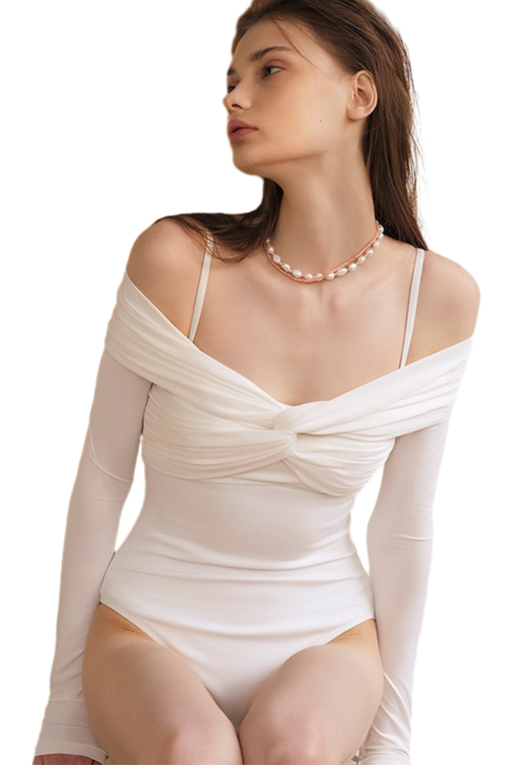 White suspender triangle one-piece swimsuit CA24032104