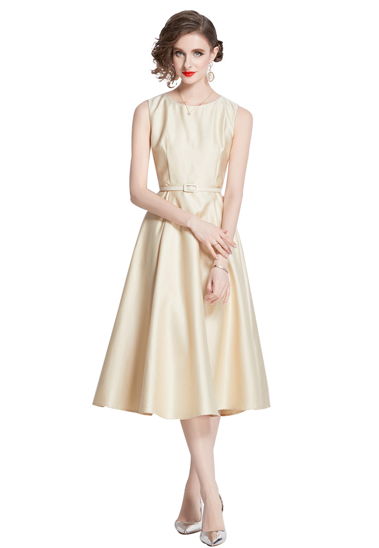 2024 Sleeveless Round Neck Waist Slimming Mid length Dress CA4021904BE