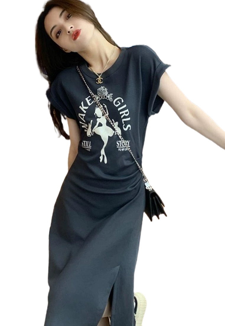 Striped vest summer loose casual sleeveless vest long dress CA24050605